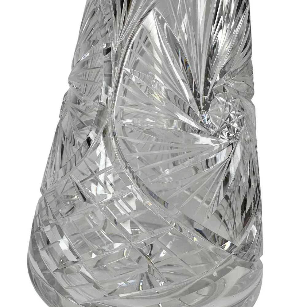 Decanter Crystal Cut Glass European MCM Starburst Diamond Pattern W/ Stopper 13